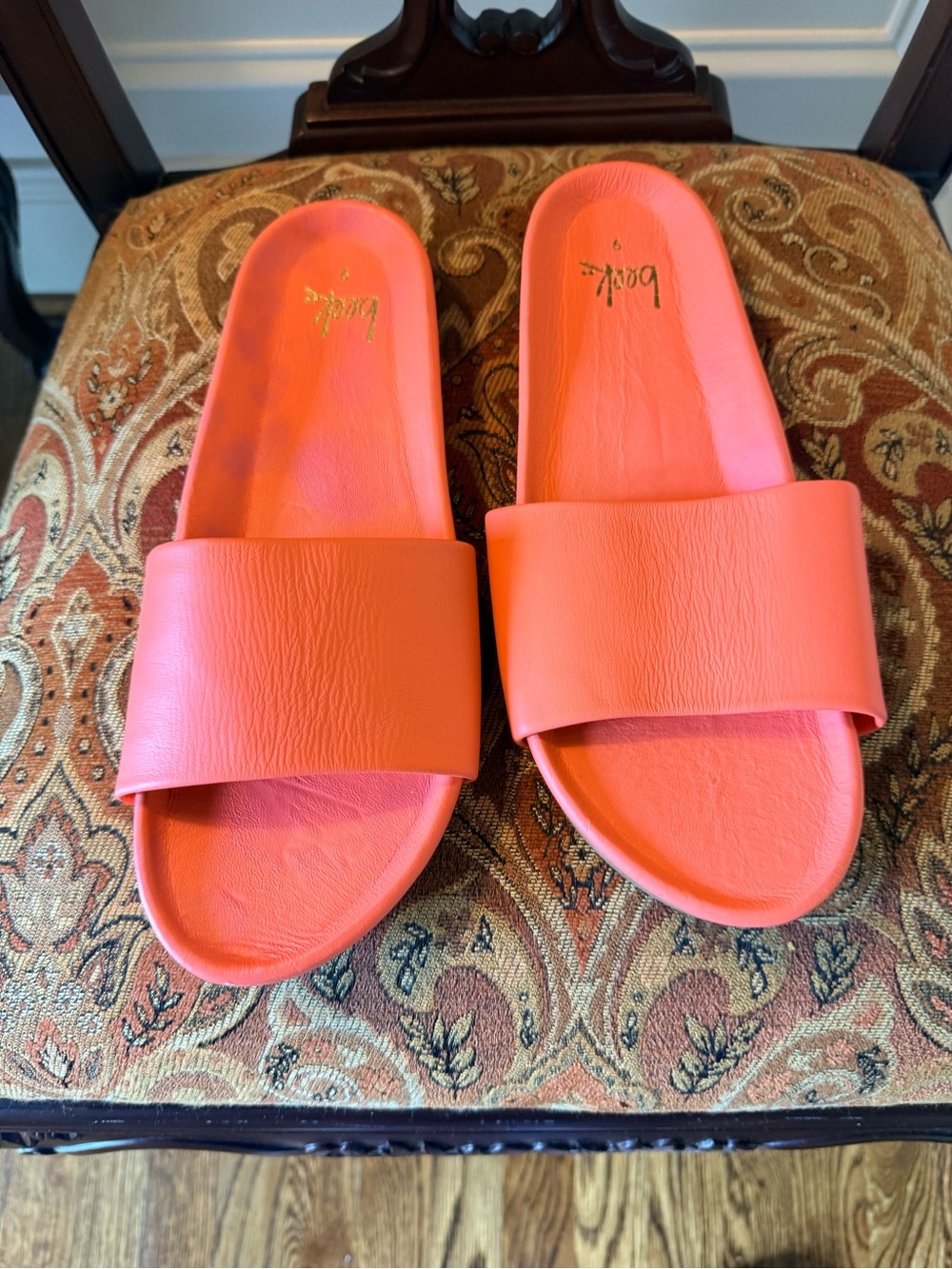 Beek Coral Leather Slide Sandals Tangerine color size 9 memory foam footbed - Picture 4 of 12